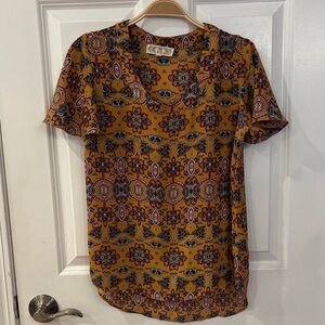 Pink Rose Mustard and Pink Patterned Top